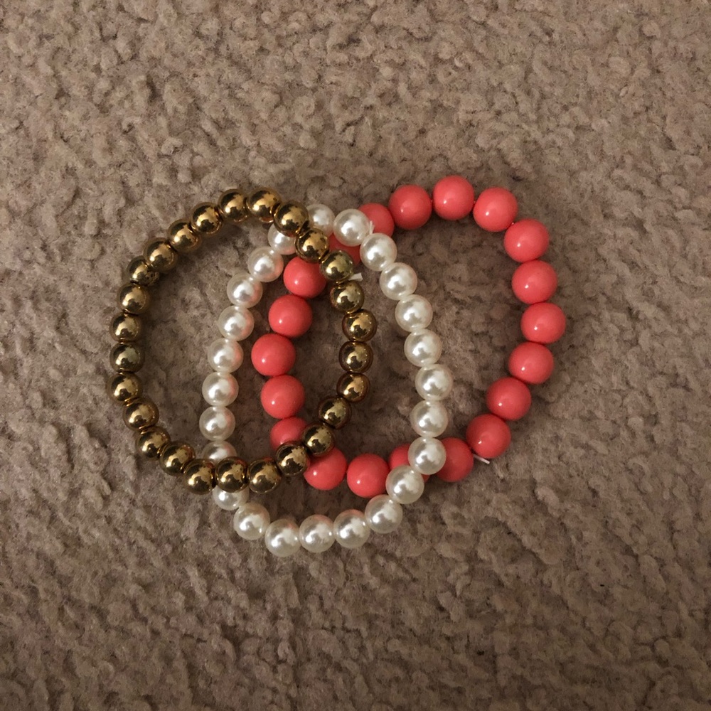 Gold, White, Pink Pearl Bracelets